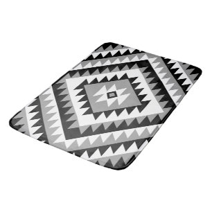 Aztec Diamond Motif Design Black White Grey Bath Mat