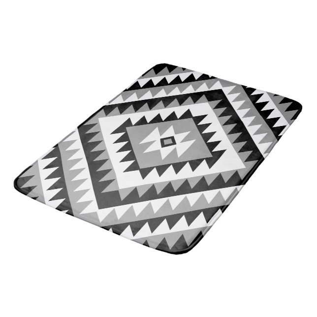 Aztec Diamond Motif Design Black White Grey Bath Mat (Angled)