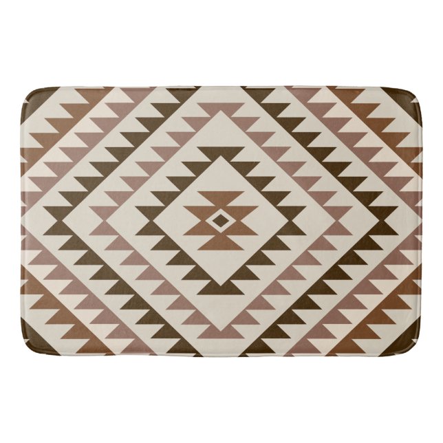 Aztec Diamond Motif Design Browns+Cream Bath Mat (Front)