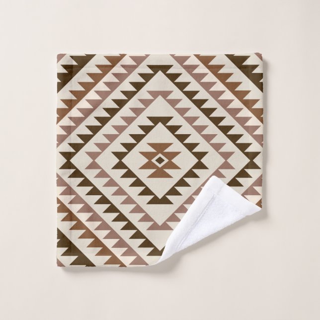 Aztec Diamond Motif Design Browns+Cream Bath Towel Set (Wash Cloth)