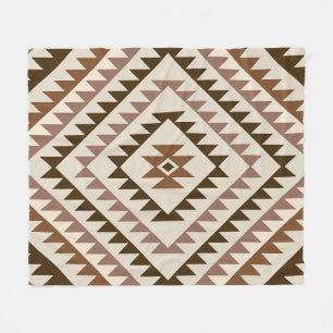 Aztec Diamond Motif Design Browns+Cream Fleece Blanket