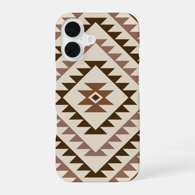 Aztec Diamond Motif Design Browns+Cream iPhone 16 Case (Back)