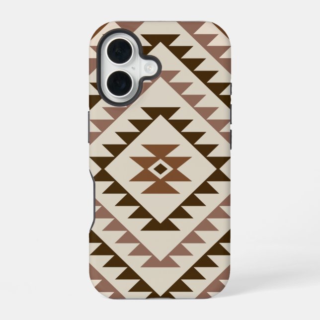 Aztec Diamond Motif Design Browns+Cream iPhone 16 Case (Back)