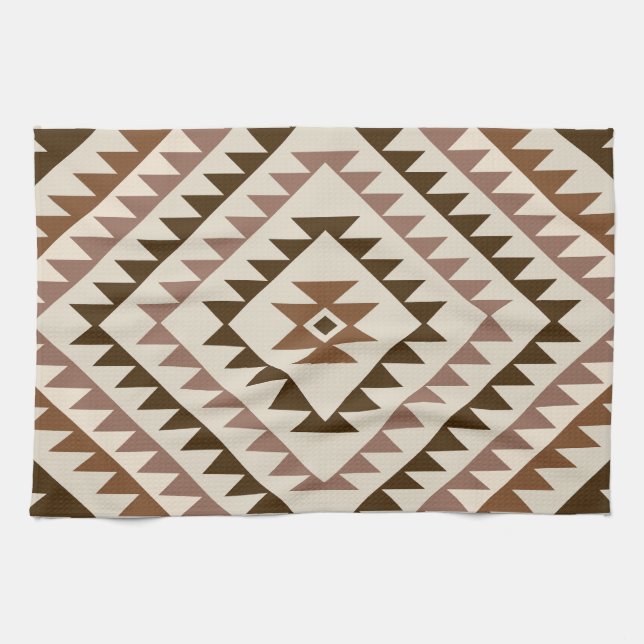 Aztec Diamond Motif Design Browns+Cream Tea Towel (Horizontal)