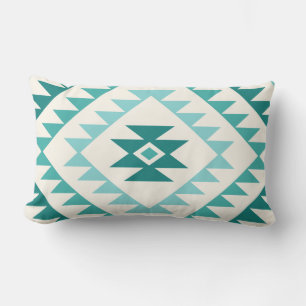 Aztec Diamond Motif Design Teals & Cream Lumbar Cushion