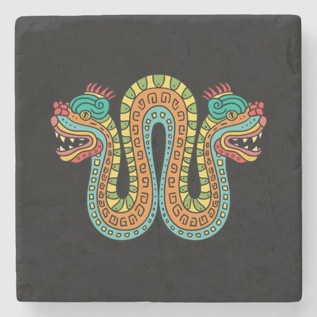 Aztec Double Headed Serpent Snake Mexico Art Stone Coaster (Front)