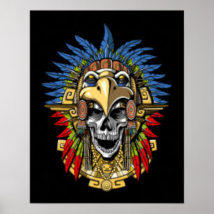 Aztec Eagle Skull Native Indian Warrior Mask Poster