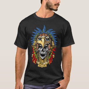 Aztec Eagle Skull Native Indian Warrior Mask T-Shirt