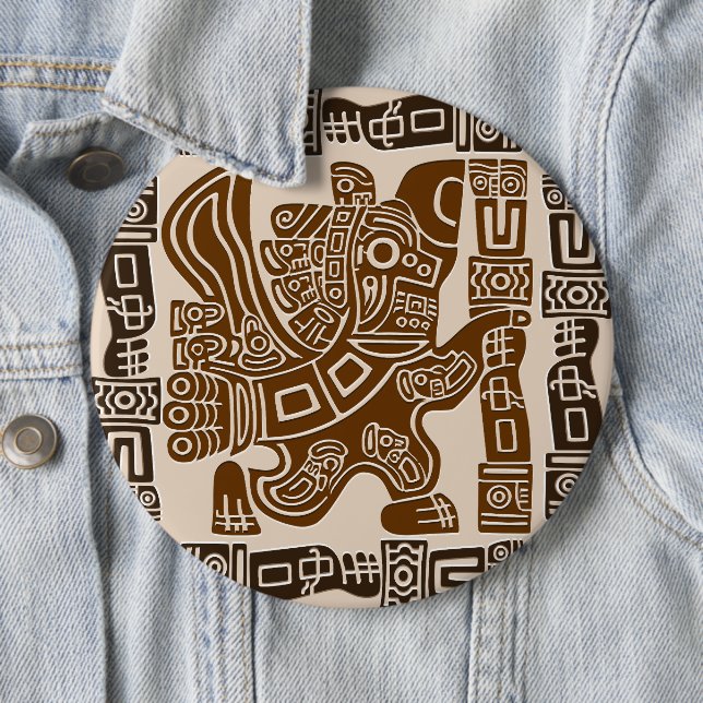 Aztec Eagle Warrior Tribal Ancient Art 6 Cm Round Badge (In Situ)