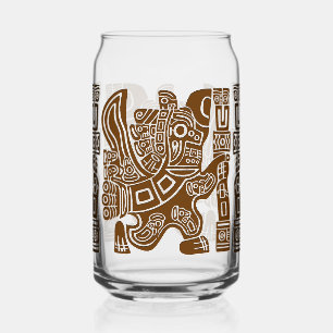 Aztec Eagle Warrior Tribal Ancient Art Can Glass