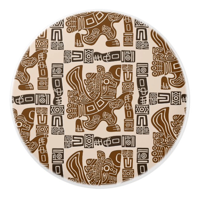 Aztec Eagle Warrior Tribal Ancient Art Ceramic Knob (Front)