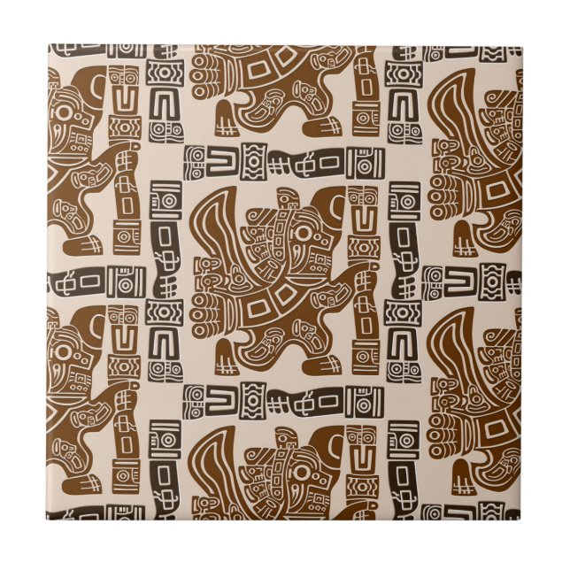 Aztec Eagle Warrior Tribal Ancient Art Ceramic Tile (Front)