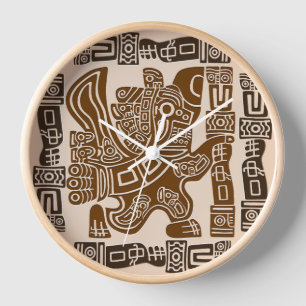 Aztec Eagle Warrior Tribal Ancient Art Clock