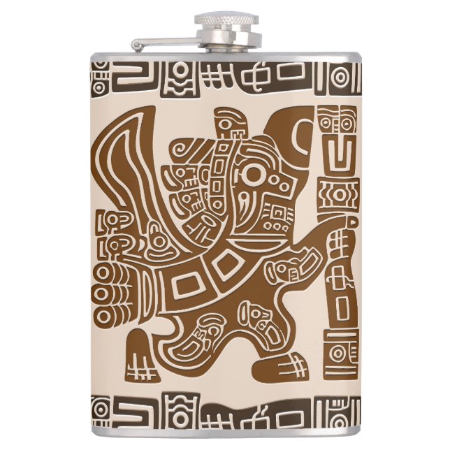 Aztec Eagle Warrior Tribal Ancient Art Hip Flask (Front)