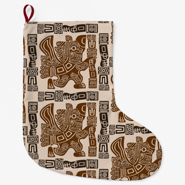 Aztec Eagle Warrior Tribal Ancient Art Large Christmas Stocking (Front)