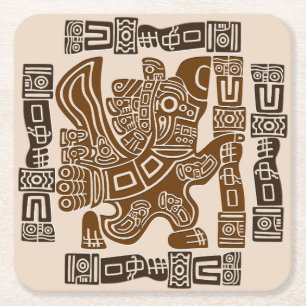 Aztec Eagle Warrior Tribal Ancient Art Square Paper Coaster