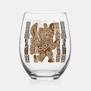 Aztec Eagle Warrior Tribal Ancient Art Stemless Wine Glass