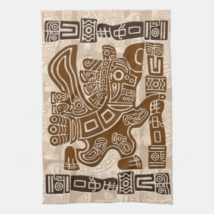 Aztec Eagle Warrior Tribal Ancient Art Tea Towel