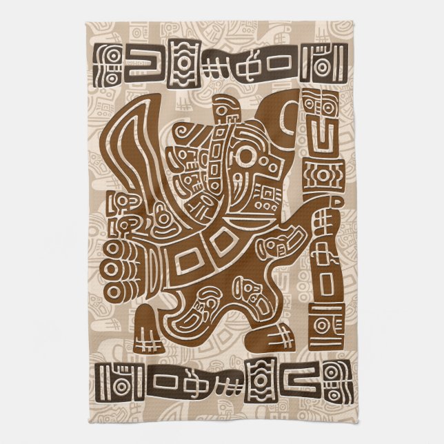 Aztec Eagle Warrior Tribal Ancient Art Tea Towel (Vertical)