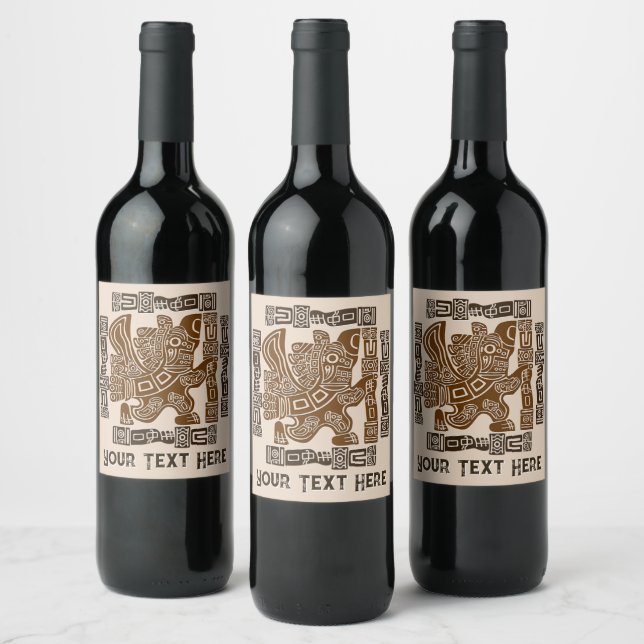 Aztec Eagle Warrior Tribal Ancient Art Wine Label (Bottles)