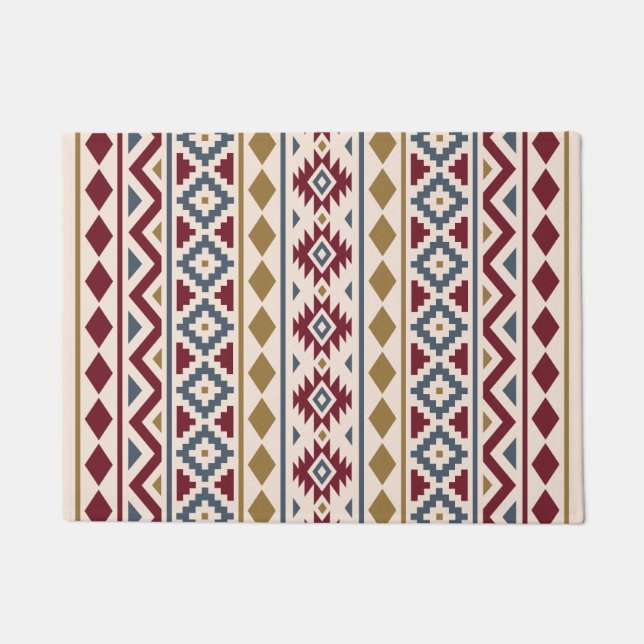Aztec Essence III (V) Ptn Red Blue Gold Cream Doormat (Front)