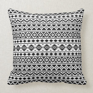 Aztec Essence Pattern II Black on White Cushion