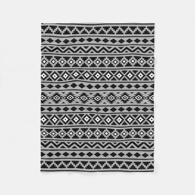 Aztec Essence Pattern II Black White Gray Fleece Blanket (Front)