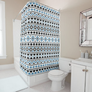 Aztec Essence Pattern II Blue Black White Shower Curtain