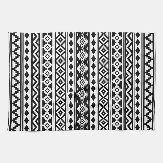 Aztec Essence Pattern IIb Black & White Tea Towel (Horizontal)