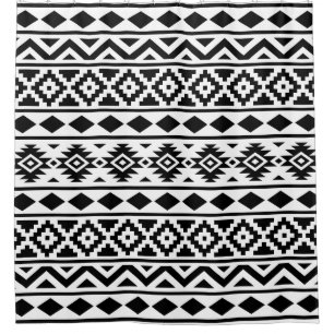 Aztec Essence Pattern III Black on White Shower Curtain
