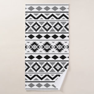 Aztec Essence Pattern III Black White Grey Bath Towel