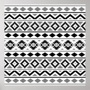 Aztec Essence Pattern III Black White Grey Poster
