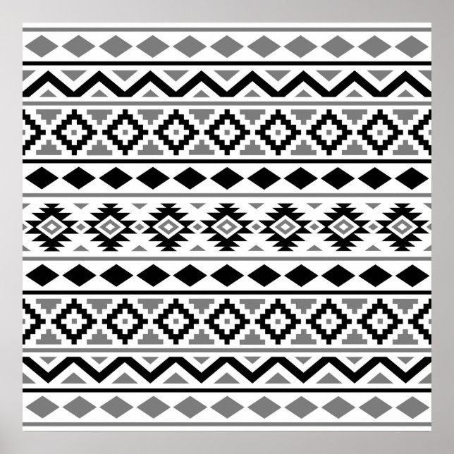 Aztec Essence Pattern III Black White Grey Poster (Front)