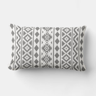Aztec Essence Pattern III Grey on White Lumbar Cushion