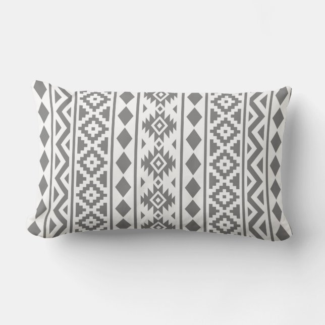 Aztec Essence Pattern III Grey on White Lumbar Cushion (Front)