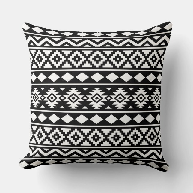 Aztec Essence Pattern III White on Black Cushion (Front)