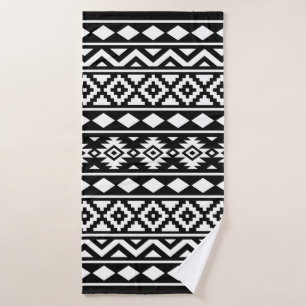 Aztec Essence Pattern IIIb Black & White Bath Towel