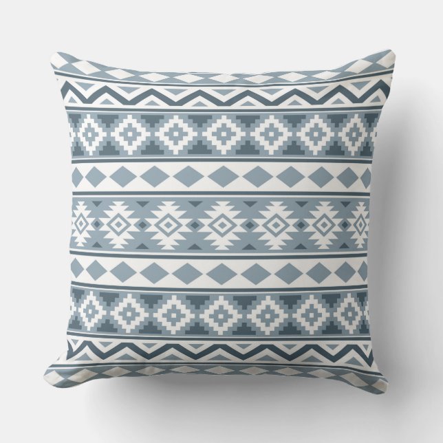 Aztec Essence Pattern IIIb Blue-Greys & White Cushion (Front)