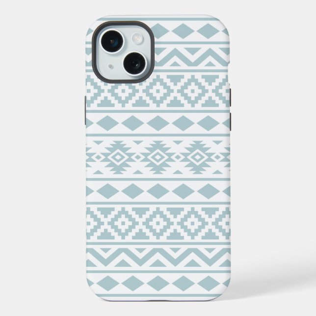 Aztec Essence Ptn III Duck Egg Blue on White iPhone Case (Back)
