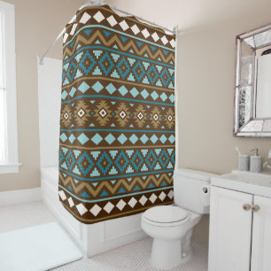Aztec Essence Ptn III Teals Gold Cream Brown Shower Curtain