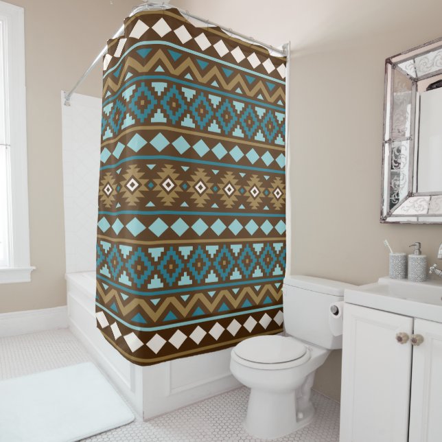 Aztec Essence Ptn III Teals Gold Cream Brown Shower Curtain (In Situ)