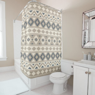 Aztec Essence Ptn IIIb Blue Cream Sand Shower Curtain