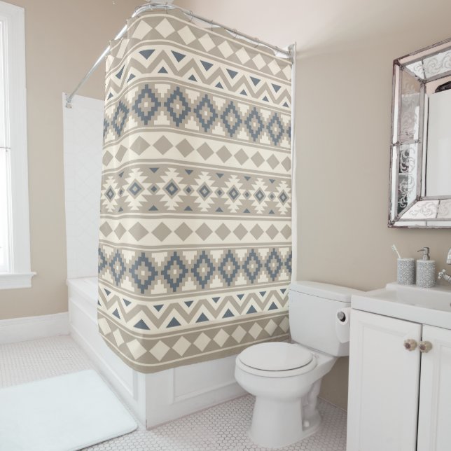 Aztec Essence Ptn IIIb Blue Cream Sand Shower Curtain (In Situ)