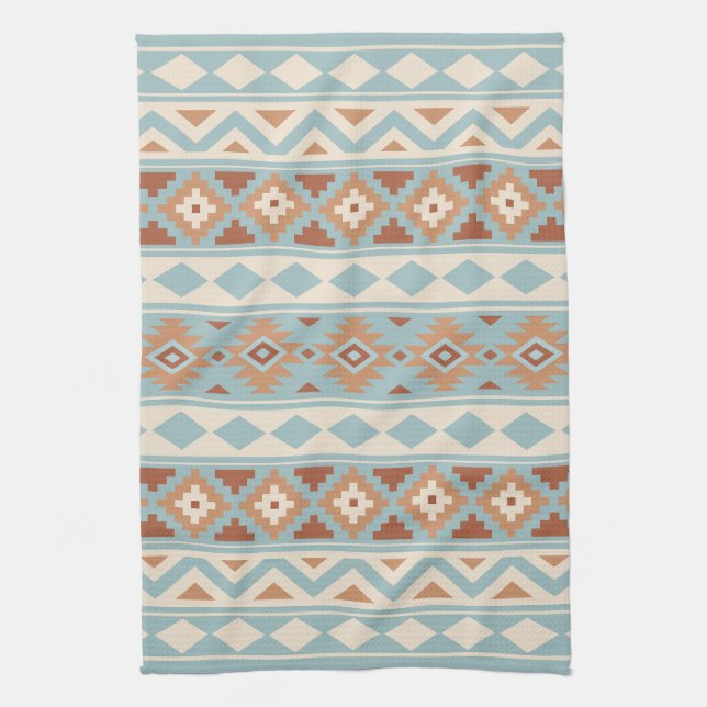 Aztec Essence Ptn IIIb Blue Cream Terracottas Tea Towel (Vertical)