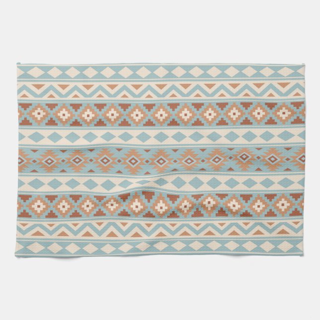 Aztec Essence Ptn IIIb Blue Cream Terracottas Tea Towel (Horizontal)