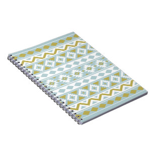 Aztec Essence Ptn IIIb Gold White & Duck Egg Blue Notebook