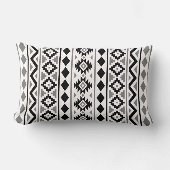 Aztec Essence (V) Pattern III Black White Grey Lumbar Cushion (Front)