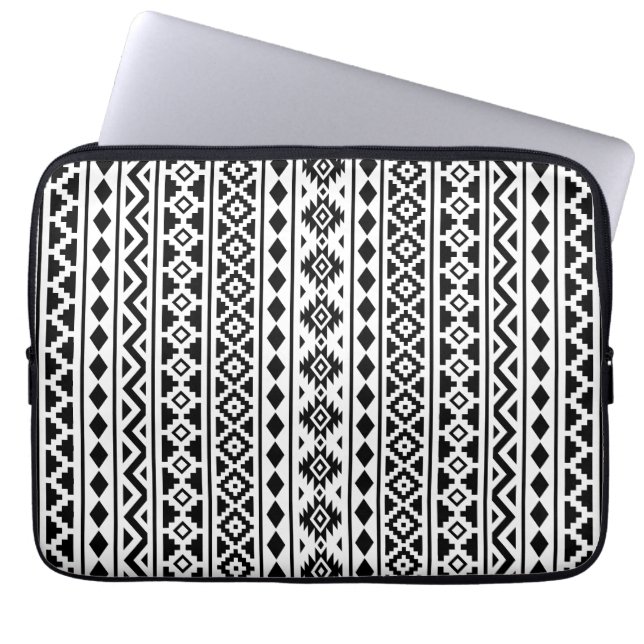 Aztec Essence Vertical Ptn II Black on White Laptop Sleeve (Front)