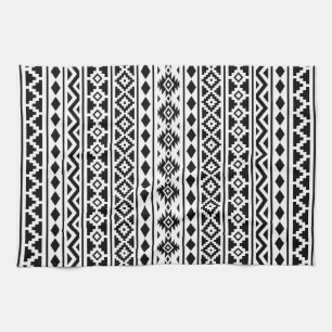 Aztec Essence Vertical Ptn II Black on White Tea Towel