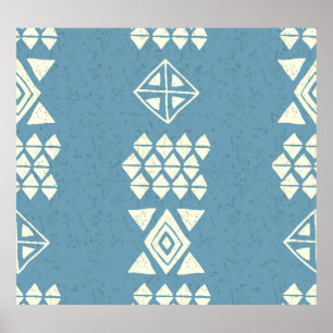 Aztec Ethnic: Blue Geometric Seamless. Poster